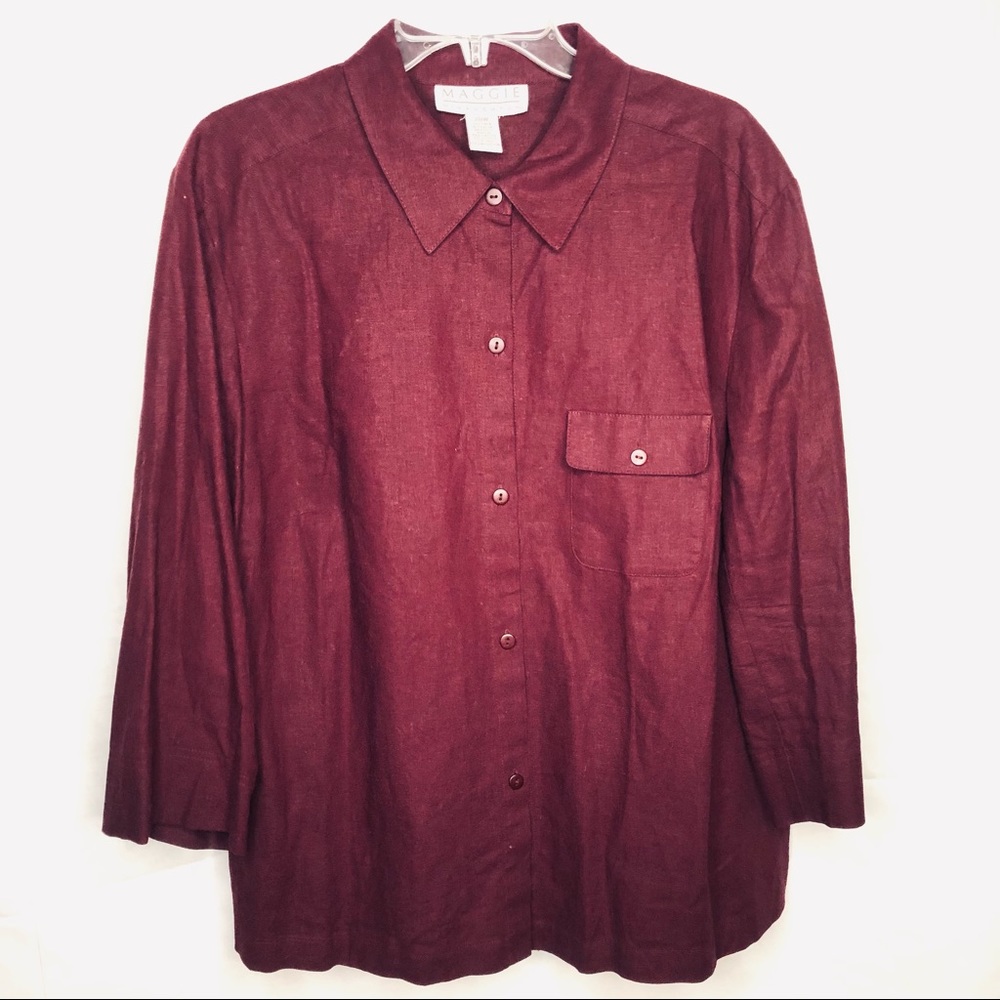 VTG Maggie Sz 20W Msnaugton  Women’s Blouse Purple/Bardo 55% Linen/45% Rayon